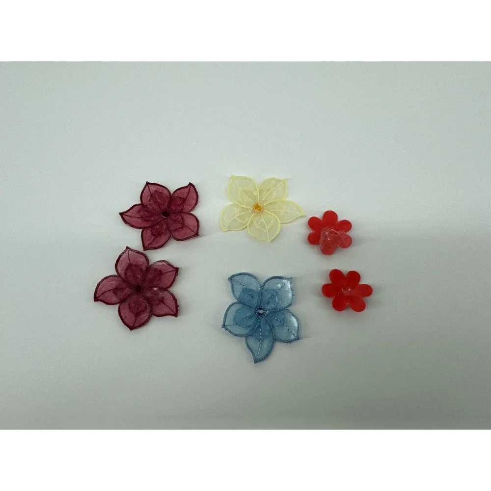 Lot 6 Floral Organza Appliques Embroidered Flower Patches Sheer Craft Sewing